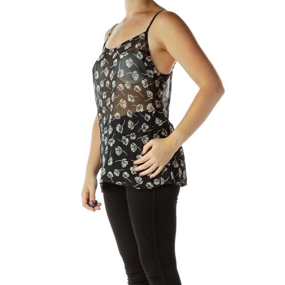 Free People Black Sheer Floral Tank Top - Picture 3 of 3
